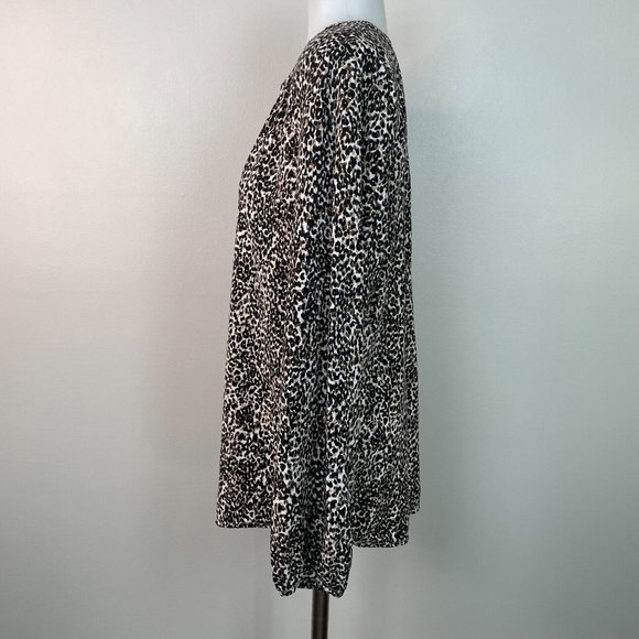 Old Navy Top Medium Leopard Brown Black Long Sleeve Popover Blouse Women's - Picture 4 of 12